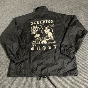 Beimar Jacket Mens Medium M Black Snap Lined Rose Back Hit Sleeping Ghost Punk